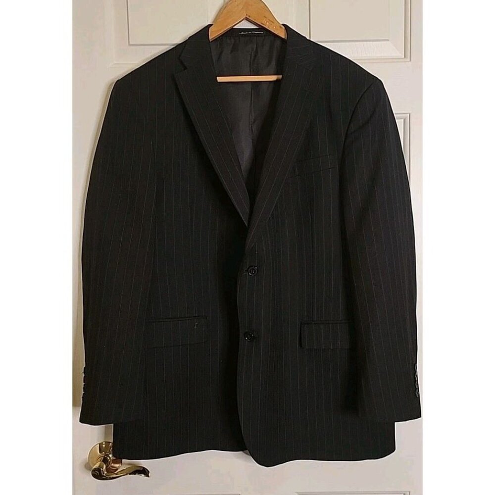 Axcess‎ Mens Size 46L Black Pinstripe Wool Suit Jacket Blazer Two Button Notch